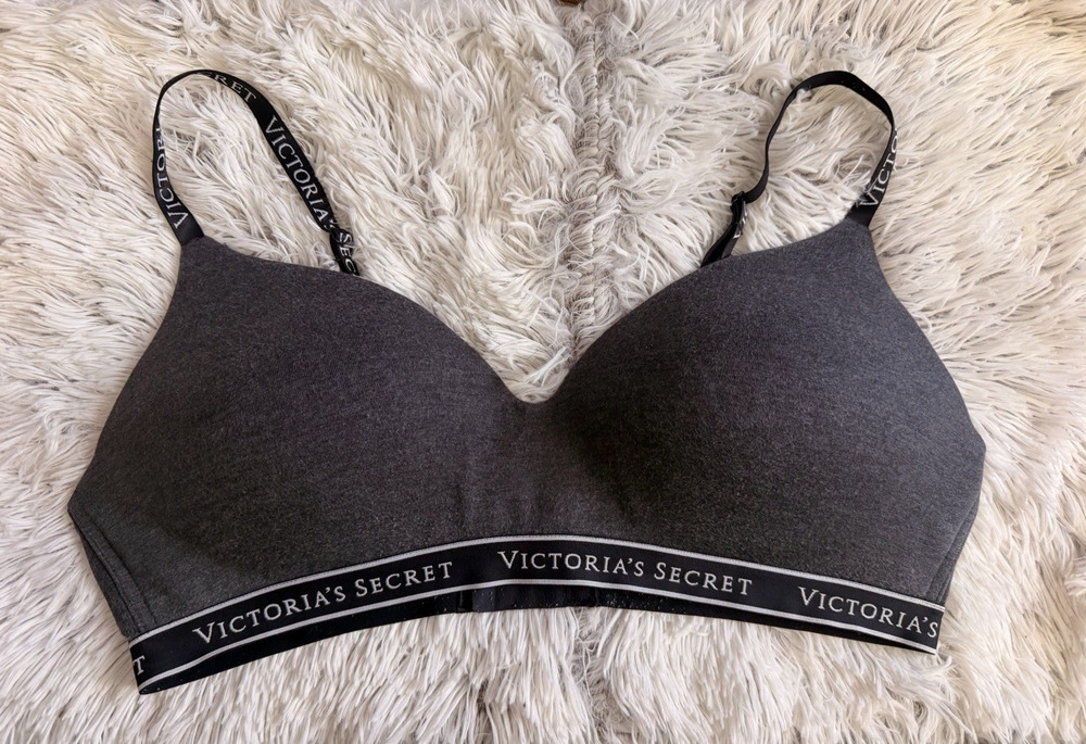 Victoria's Secret Bra 38D Gray Very Sexy Lined Wireless Soutien- Gorge Logo